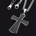 Thick Christ Simple Cross Necklace With Black Enamel Dotted