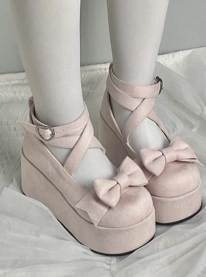 Ribbon Velvet Round Toe Low Shoes