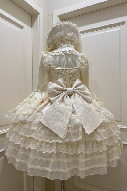 [pre-order] White Sugar Doll Princess Sleeve Suspender Dress Suit + Bonnet Hat