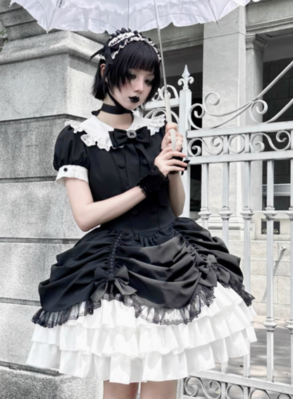 [limited Quantity] Gothic Dark Doll Lolita Black Ribbon Dress