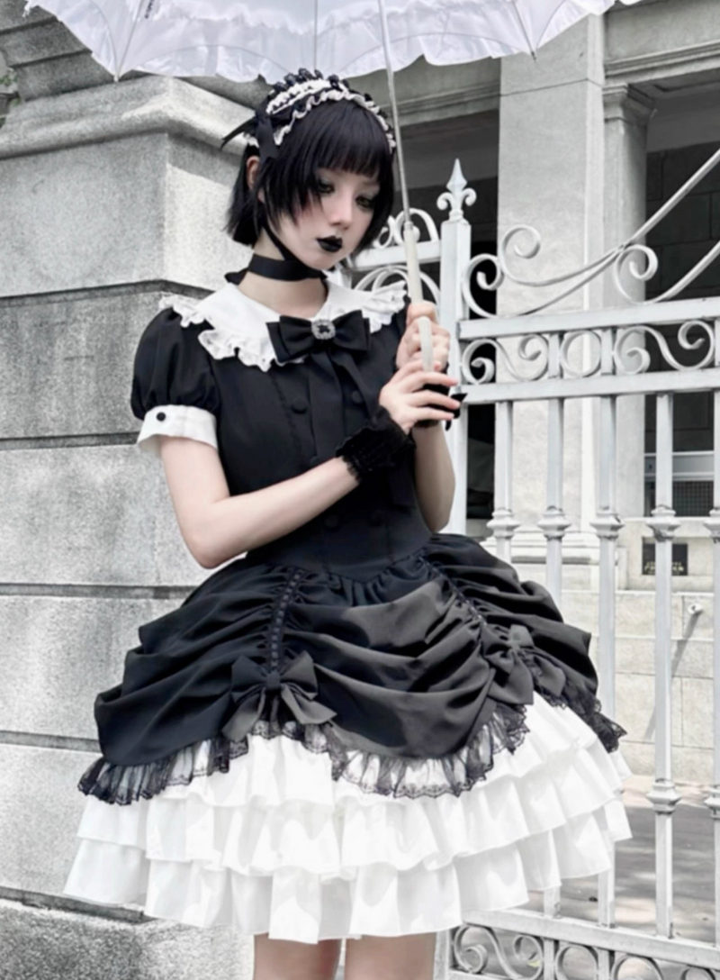 [limited Quantity] Gothic Dark Doll Lolita Black Ribbon Dress