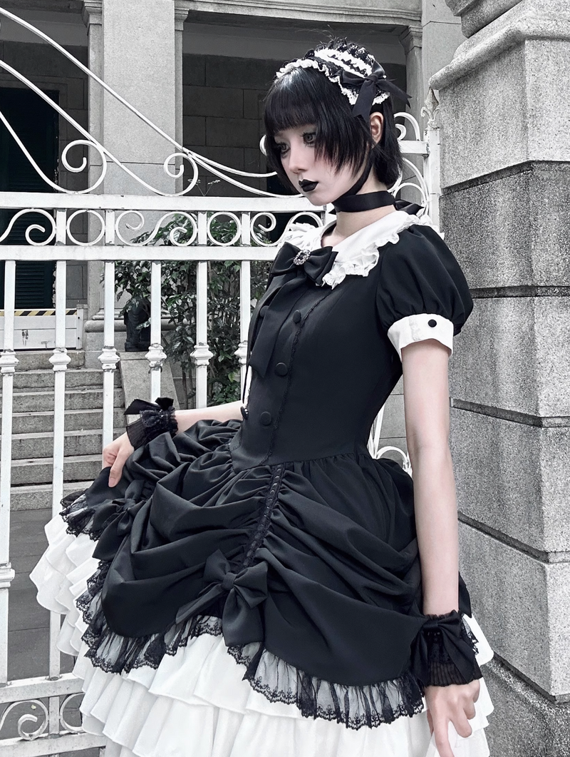 [limited Quantity] Gothic Dark Doll Lolita Black Ribbon Dress