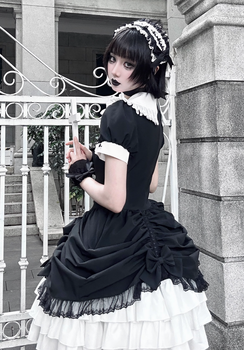 [limited Quantity] Gothic Dark Doll Lolita Black Ribbon Dress