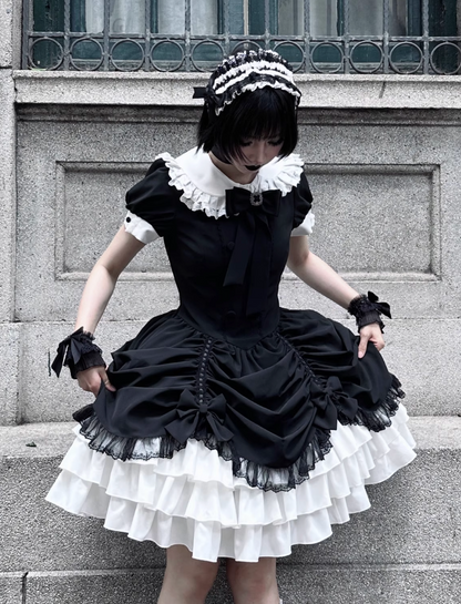 [limited Quantity] Gothic Dark Doll Lolita Black Ribbon Dress