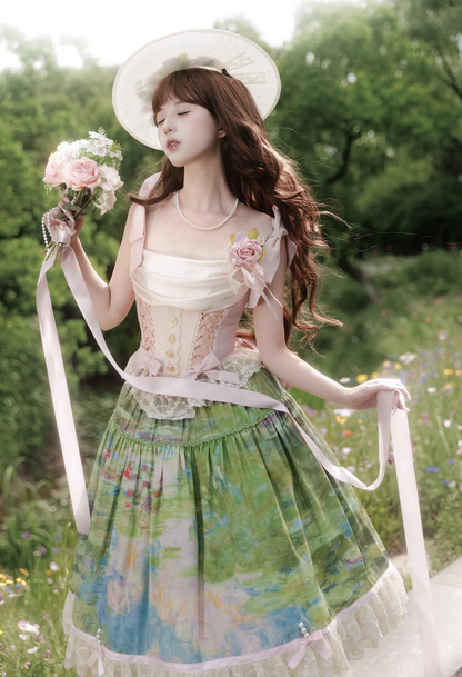 [pre-order Deadline: July 4] Monet Garden Oil Handle Classical Bustier Top + Skirt + Tulle Veil + Ribbon