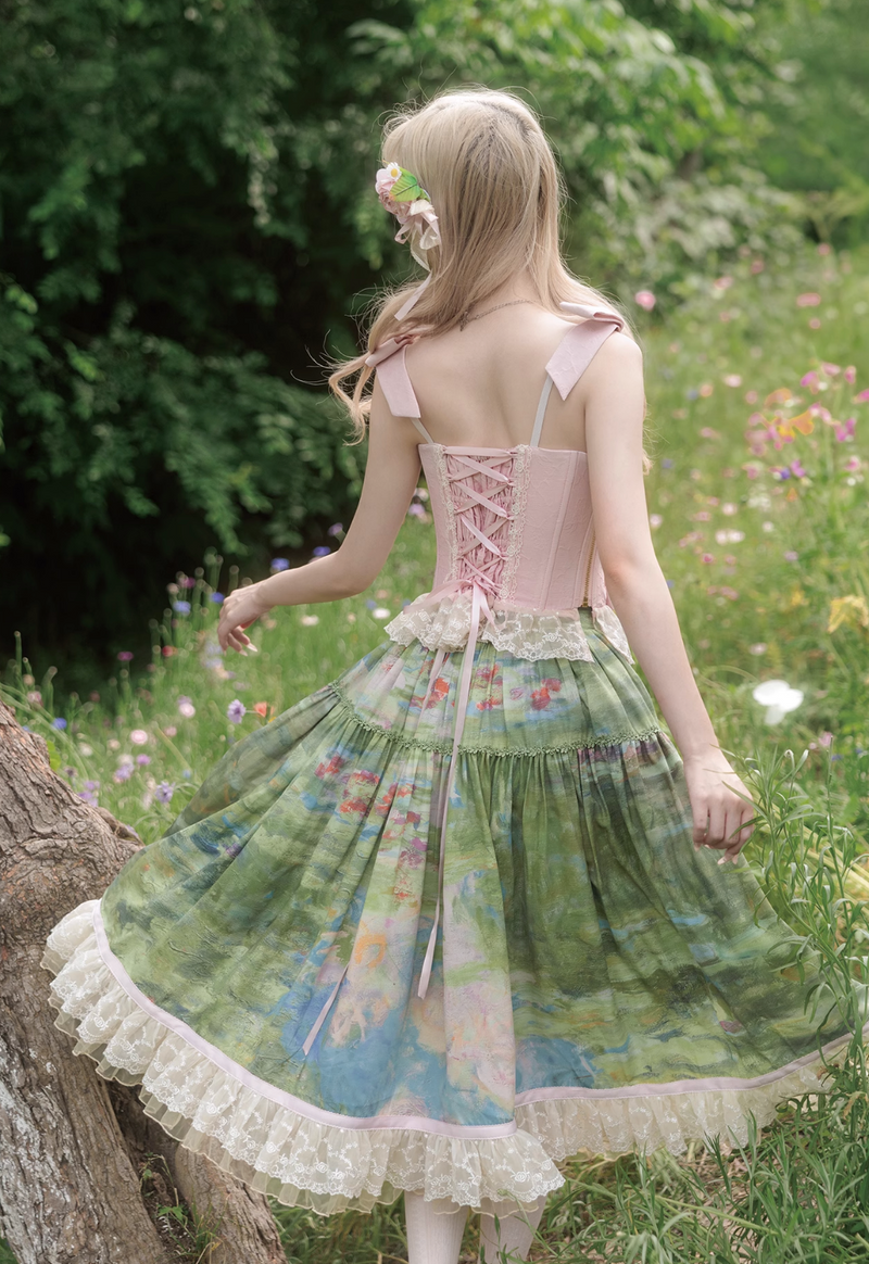 [pre-order Deadline: July 4] Monet Garden Oil Handle Classical Bustier Top + Skirt + Tulle Veil + Ribbon