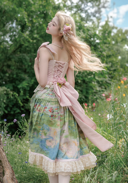 [pre-order Deadline: July 4] Monet Garden Oil Handle Classical Bustier Top + Skirt + Tulle Veil + Ribbon