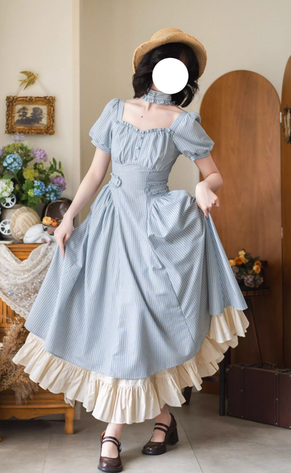 [pre-order] Retro French Classic Cotton & Linen Striped Dress