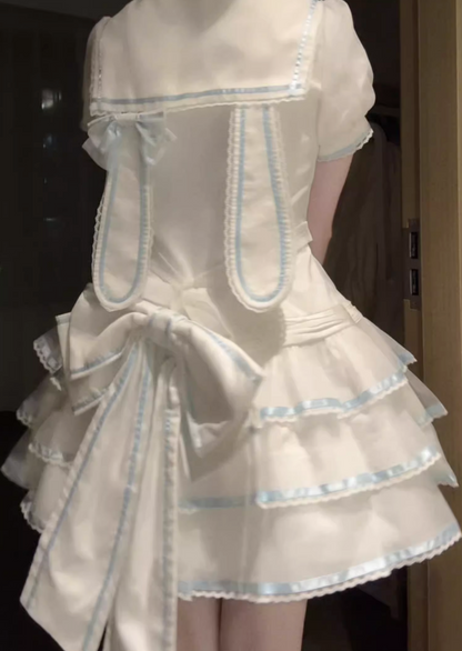 [pre-order] Sea Salt Rabbit Aqua Sailor Dress Set + Headband + Ribbon Headband