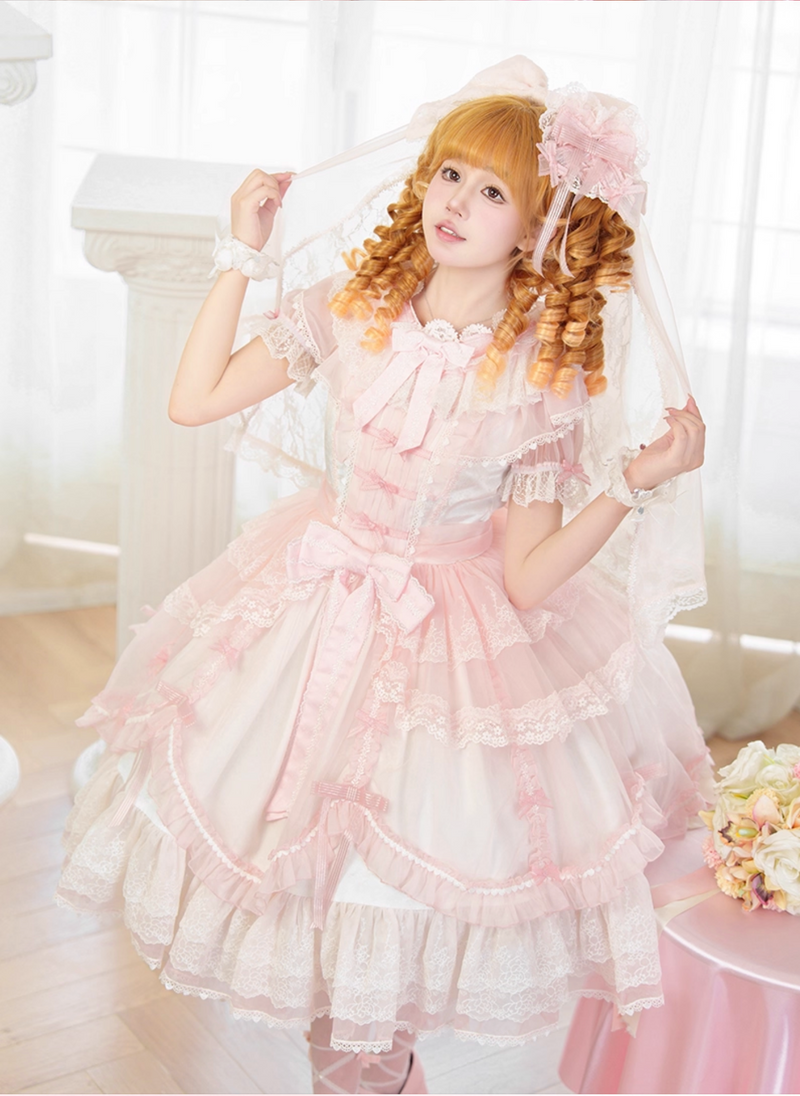 [pre-order] Candy Flavor Flower Lace Tulle Dress + Ribbon Veil