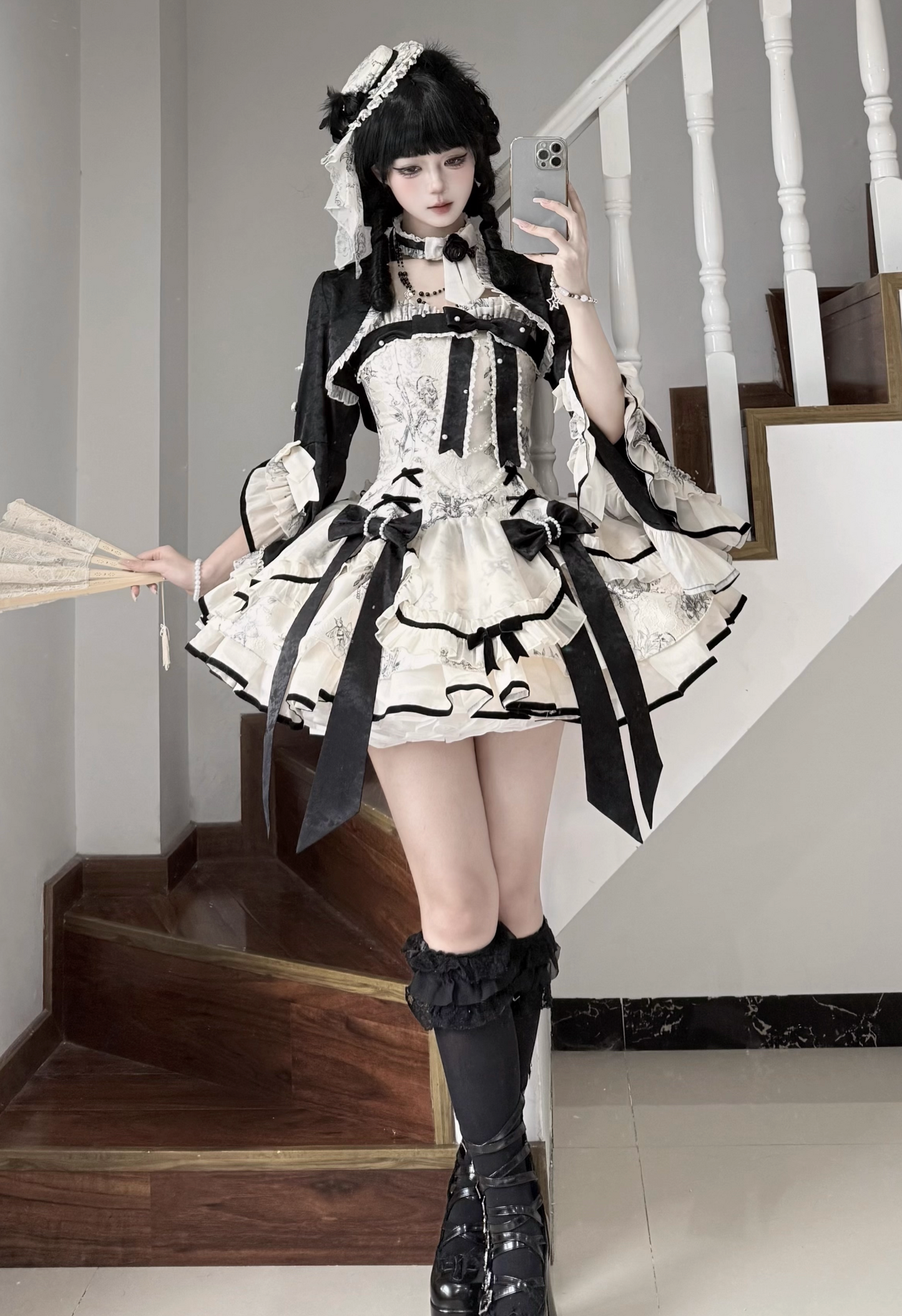 [pre-order] Brandy French Pearl Bustier Dress + Black Jacquard Jacket + Accessories