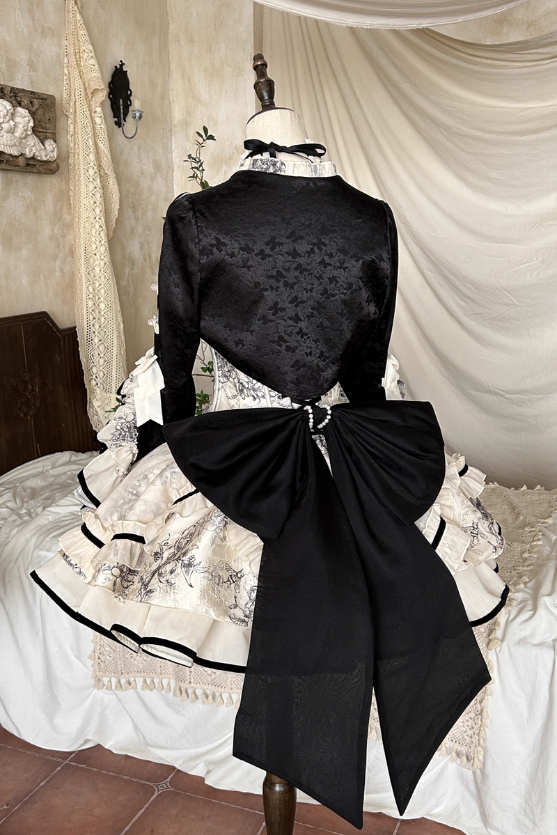 [pre-order] Brandy French Pearl Bustier Dress + Long Skirt + Black Jacquard Jacket + Complete Accessories