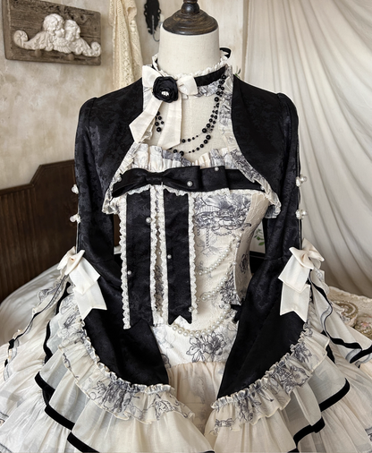 [pre-order] Brandy French Pearl Bustier Dress + Black Jacquard Jacket + Accessories