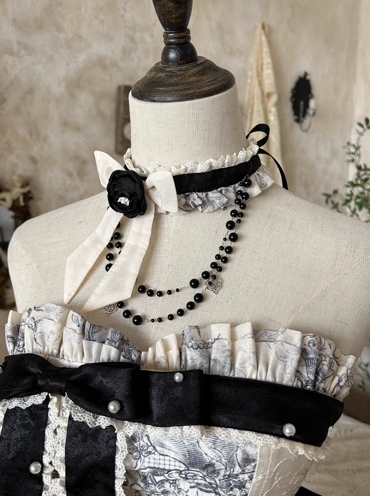 [pre-order] Brandy French Pearl Bustier Dress + Long Skirt + Black Jacquard Jacket + Complete Accessories