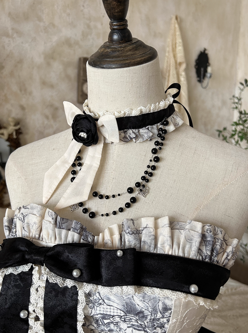 [pre-order] Brandy French Pearl Bustier Dress + Long Skirt + Black Jacquard Jacket + Complete Accessories