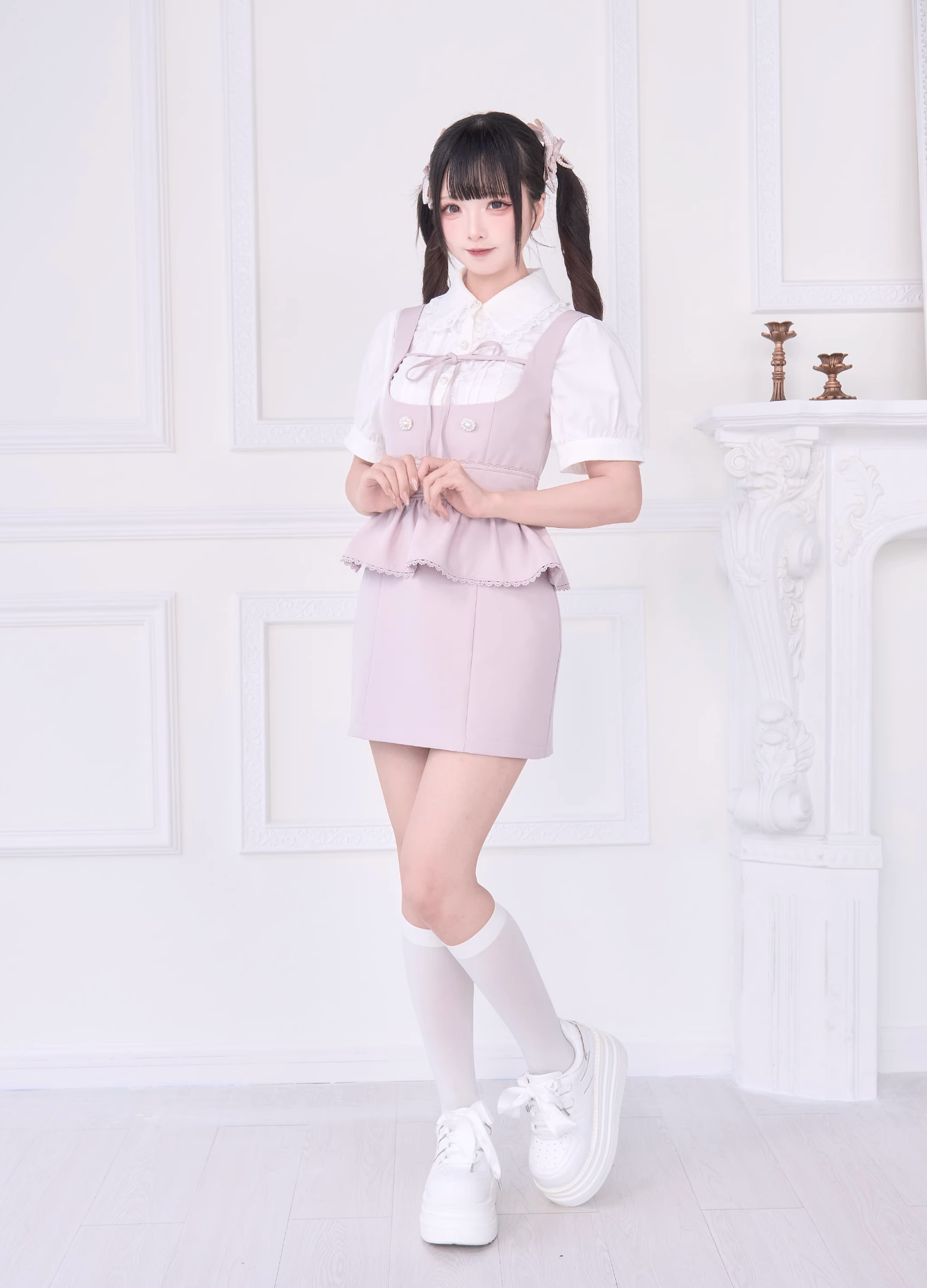 [pre-order] Lace Ribbon Shirt + Sass Dress 2way Sweet & Spicy