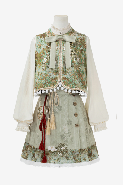 Forest Chinese-style Vest + Blouse + Skirt