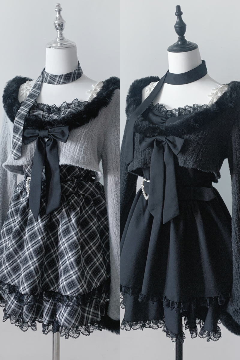 Jirai Suspender Skirt + Short Cardigan