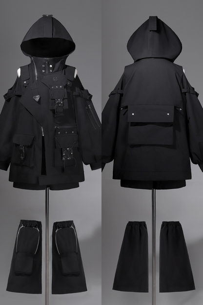 Dark Hooded Jacket + Shorts + Leg Covers