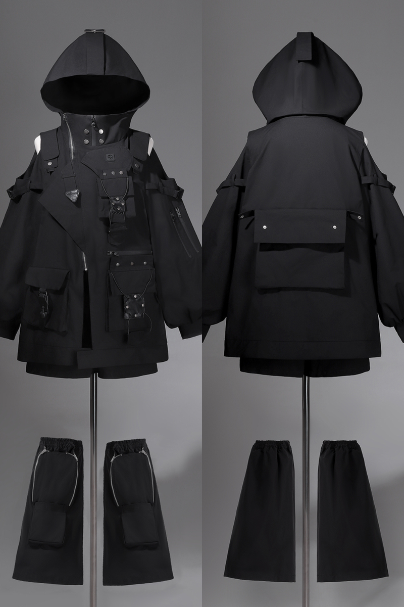 Dark Hooded Jacket + Shorts + Leg Covers