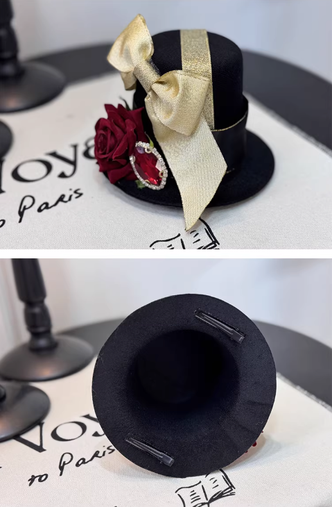 [pre-order Deadline: May 8] Black/red Gothic Prince Series Mini Hat + Jewel Ribbon Brooch