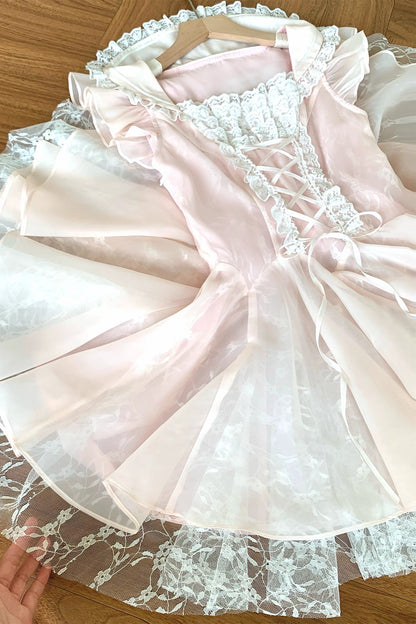 Lace-up Ribbon Flying Sleeve Dress