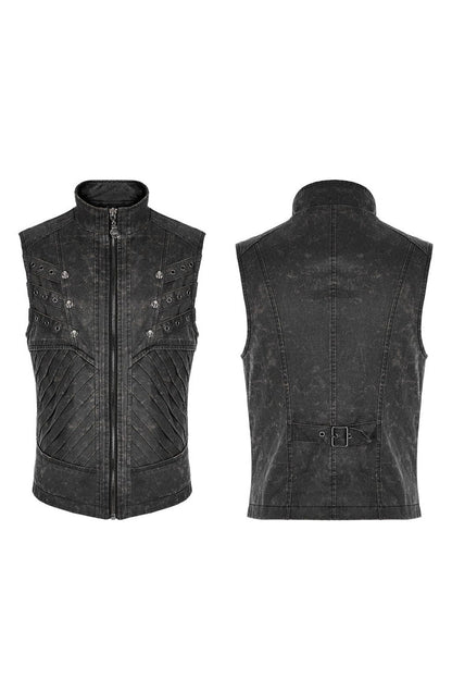 Twill Metal Skeleton Claw Zip Stand Collar Sleeveless Steampunk Vest 2 Colors