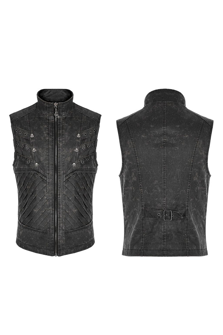 Twill Metal Skeleton Claw Zip Stand Collar Sleeveless Steampunk Vest 2 Colors