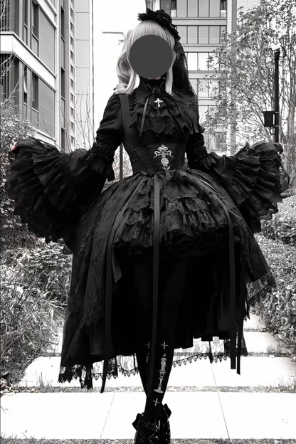 [pre-order Deadline: March 18] Dark Gothic Lolita Skirt + Shirt + Headband + Hat + Sleeve