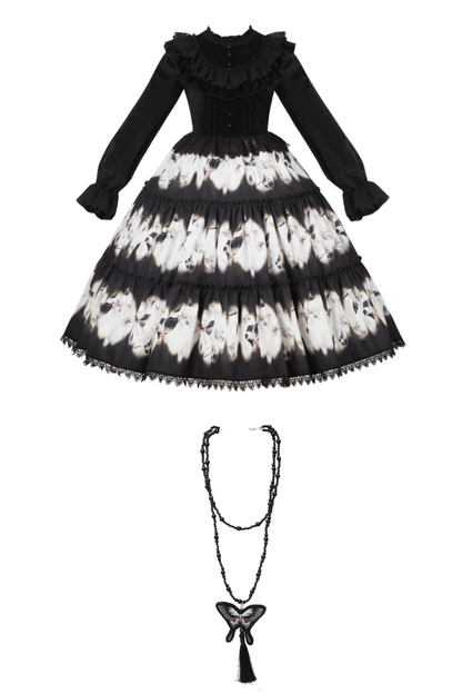 Butterfly Print Swing Lolita Dress + Jumper Skirt + Hairband + Innerwear + Ribbon