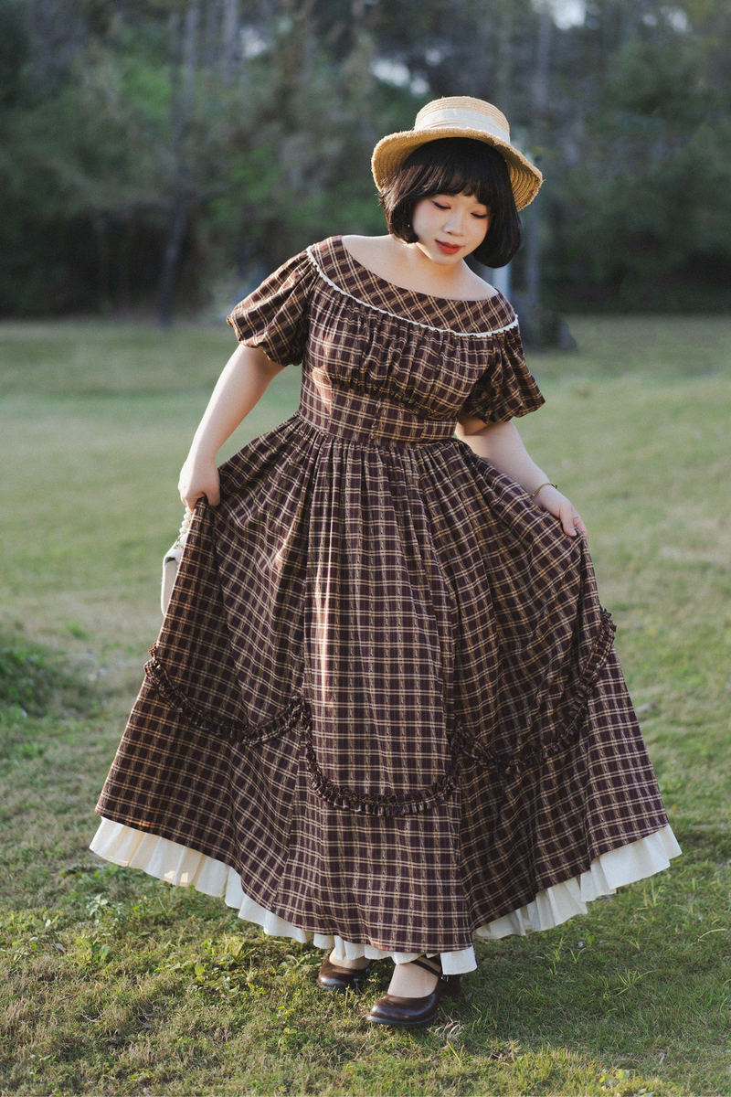 Forest Ward Retro Plaid Lolita Dress + Petticoat