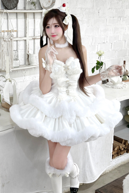 Angora Fur Princess Dress + Rabbit Cape + Sheer Tail