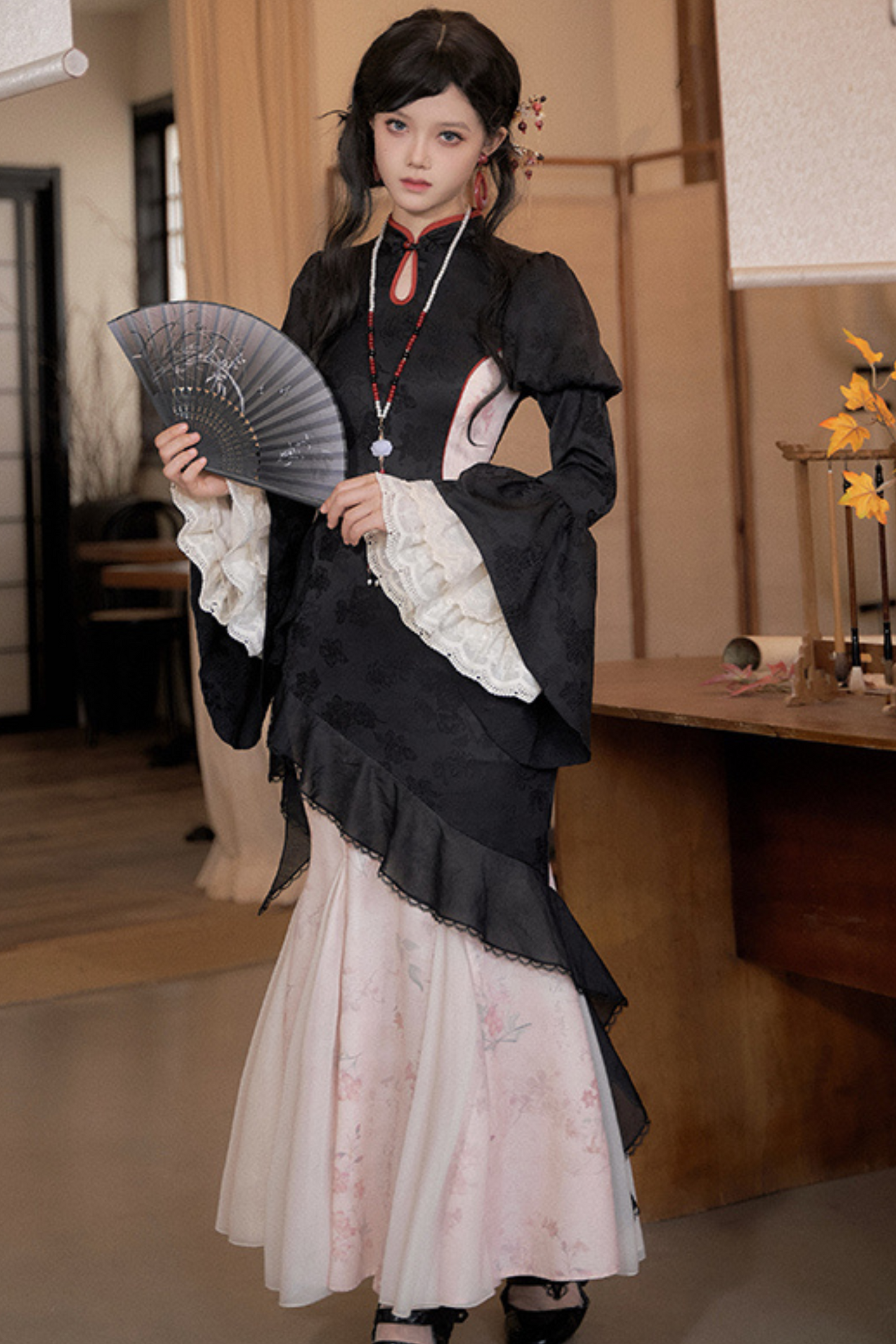 Retro Chinese-style Dress + Sleeves + Shawl + Accessories + Hairpin