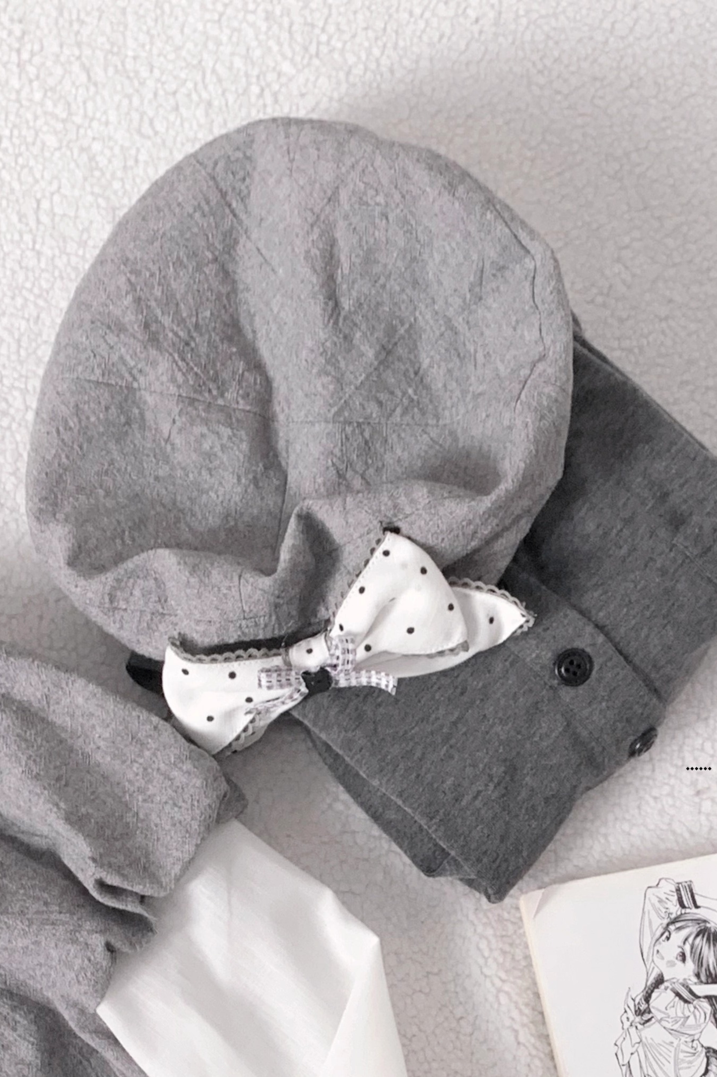 Gray Polka Dot Doll Dress + Beret