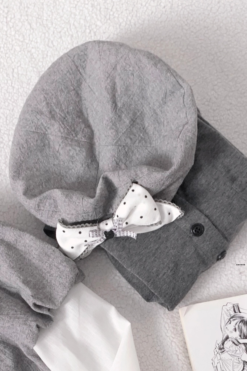 Gray Polka Dot Doll Dress + Beret