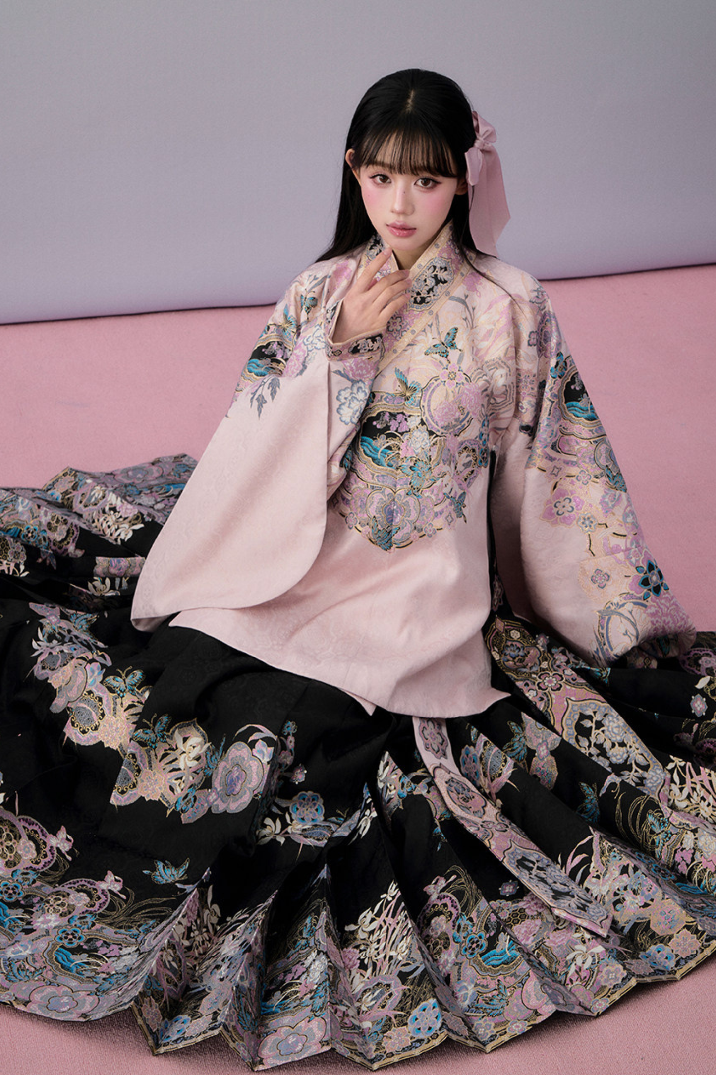 Sweet Chinese-style Jacket + Pleated Skirt + Accessories
