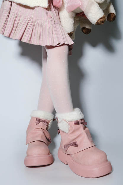 Velvet Ribbon Heart Short Boots