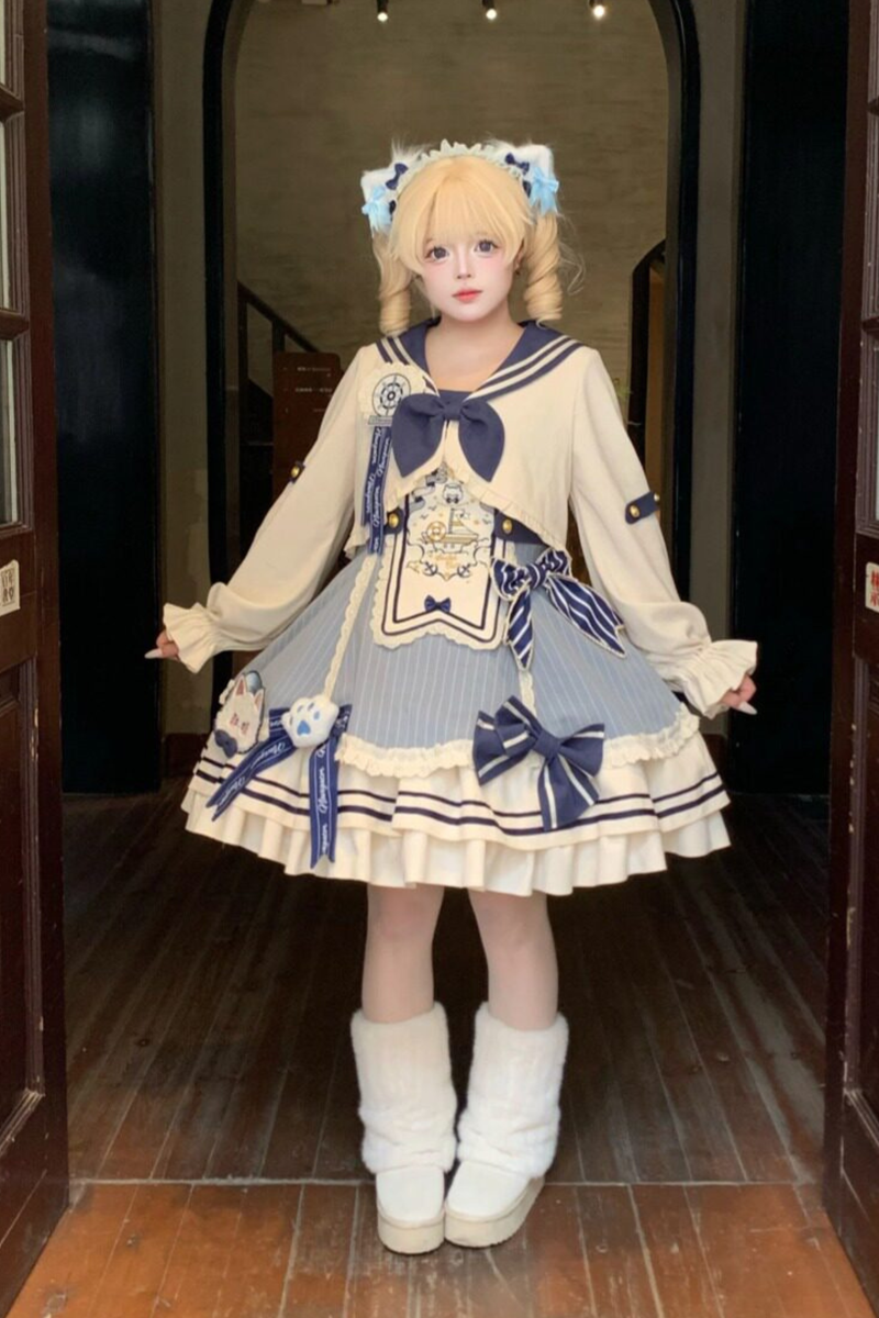 Candy Sailor Jacket + Jumper Skirt + Cat Hat + Headband