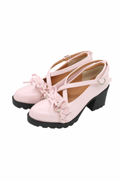 Ruffled Cross Design Lolita Shoes