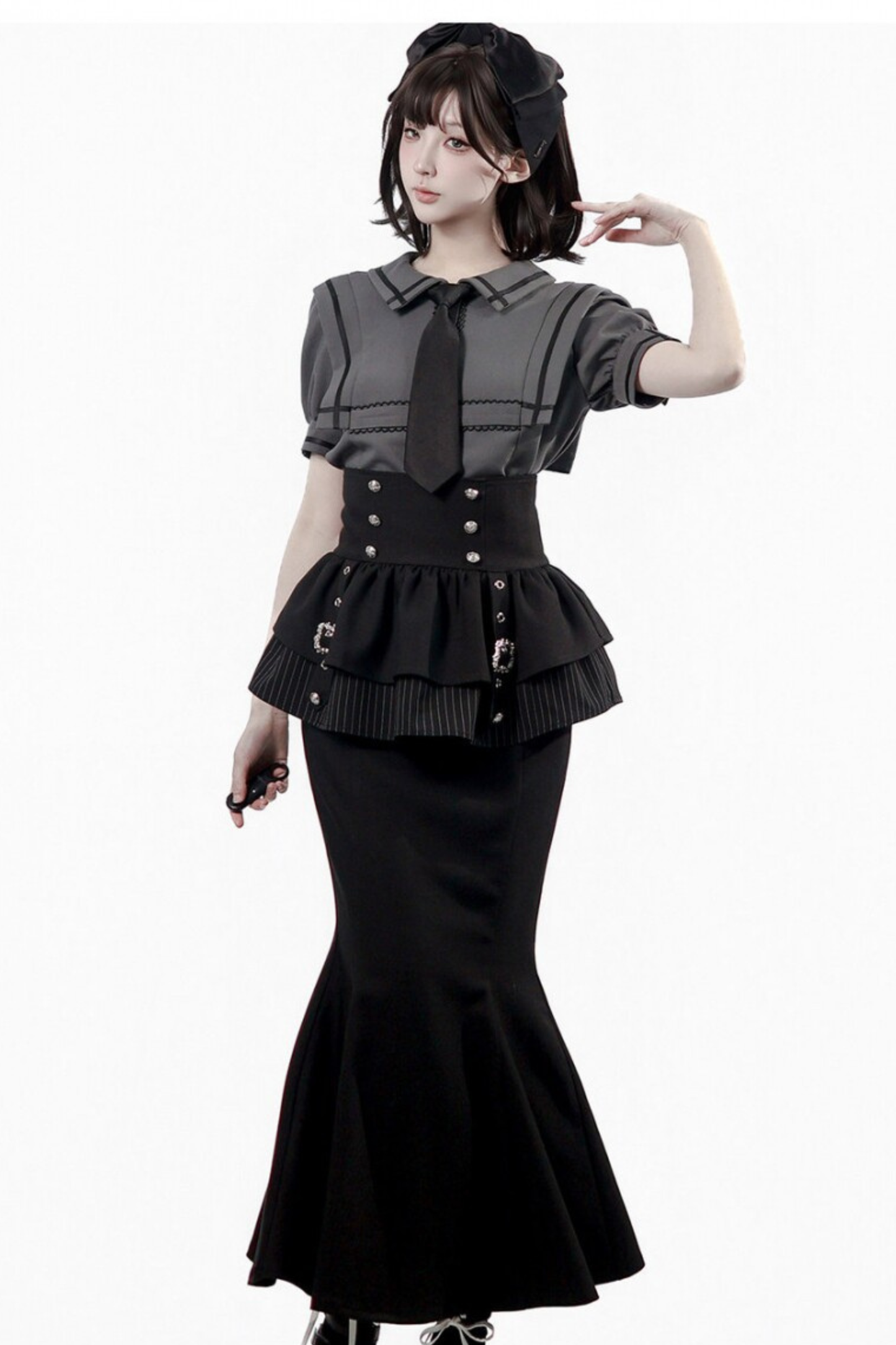 Dark Color Shirt + Mermaid Skirt + Shorts + Girdle + Tie