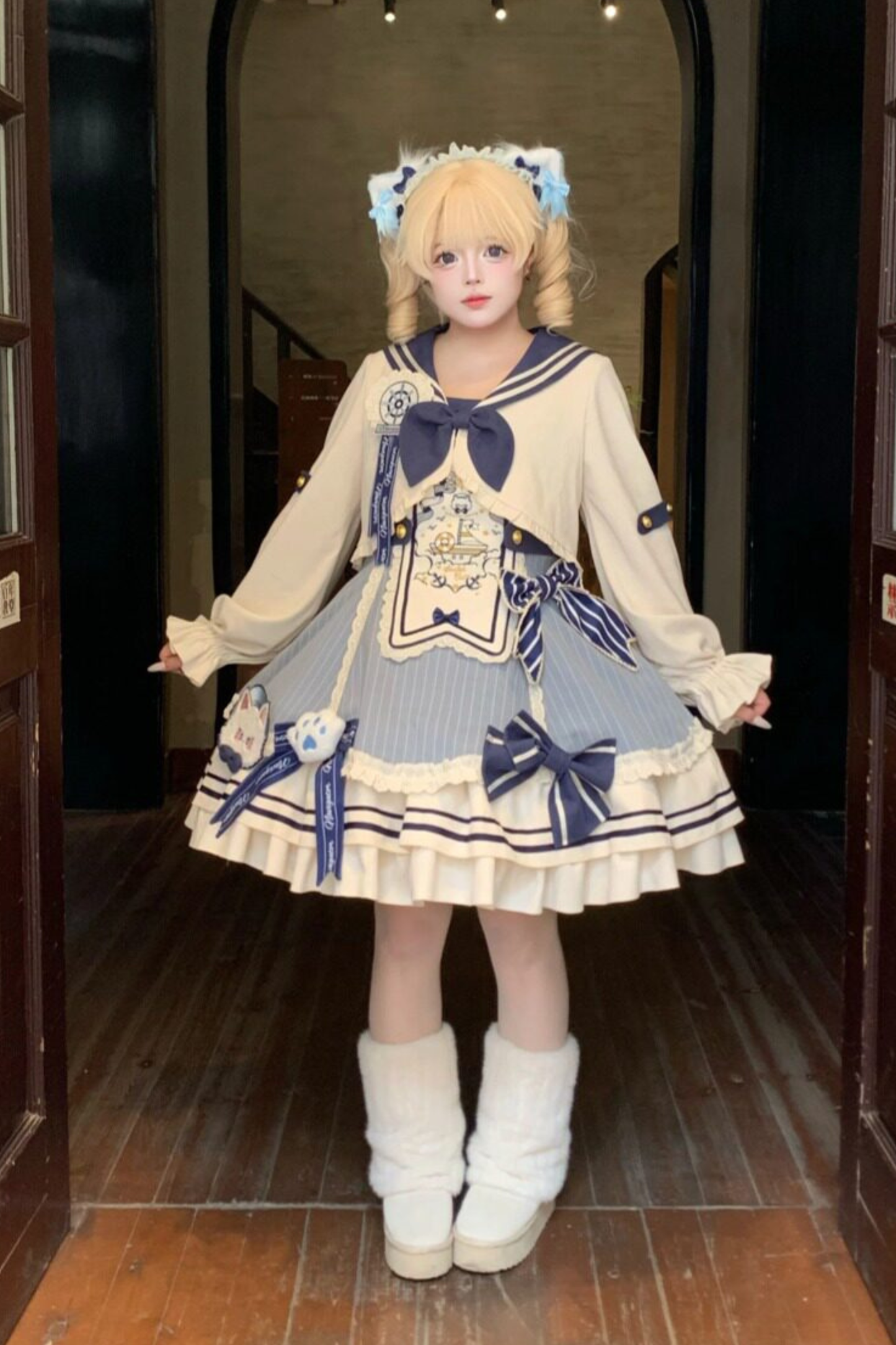 Candy Sailor Jacket + Jumper Skirt + Cat Hat + Headband