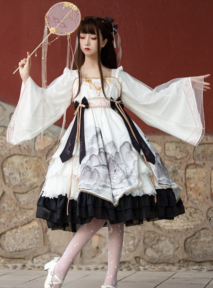 Layered Ruffle Kimono Dress With Attached Collar