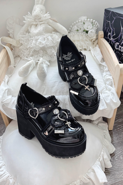 Jewel Cross Ribbon Shoes