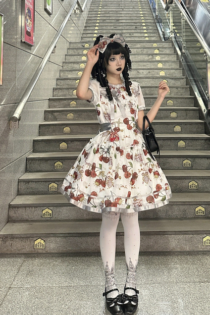 Retro Antique Cherry Sweet Lolita Dress + Jumper Skirt