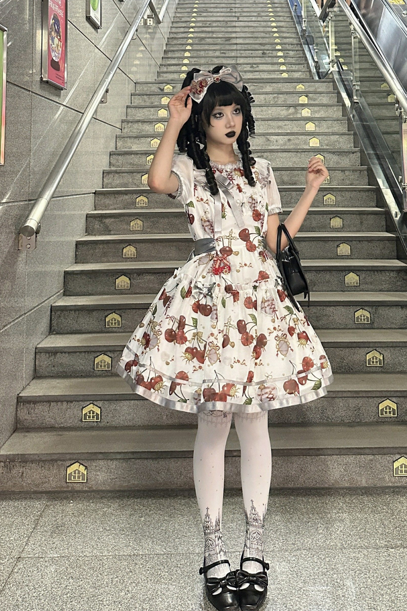 Retro Antique Cherry Sweet Lolita Dress + Jumper Skirt