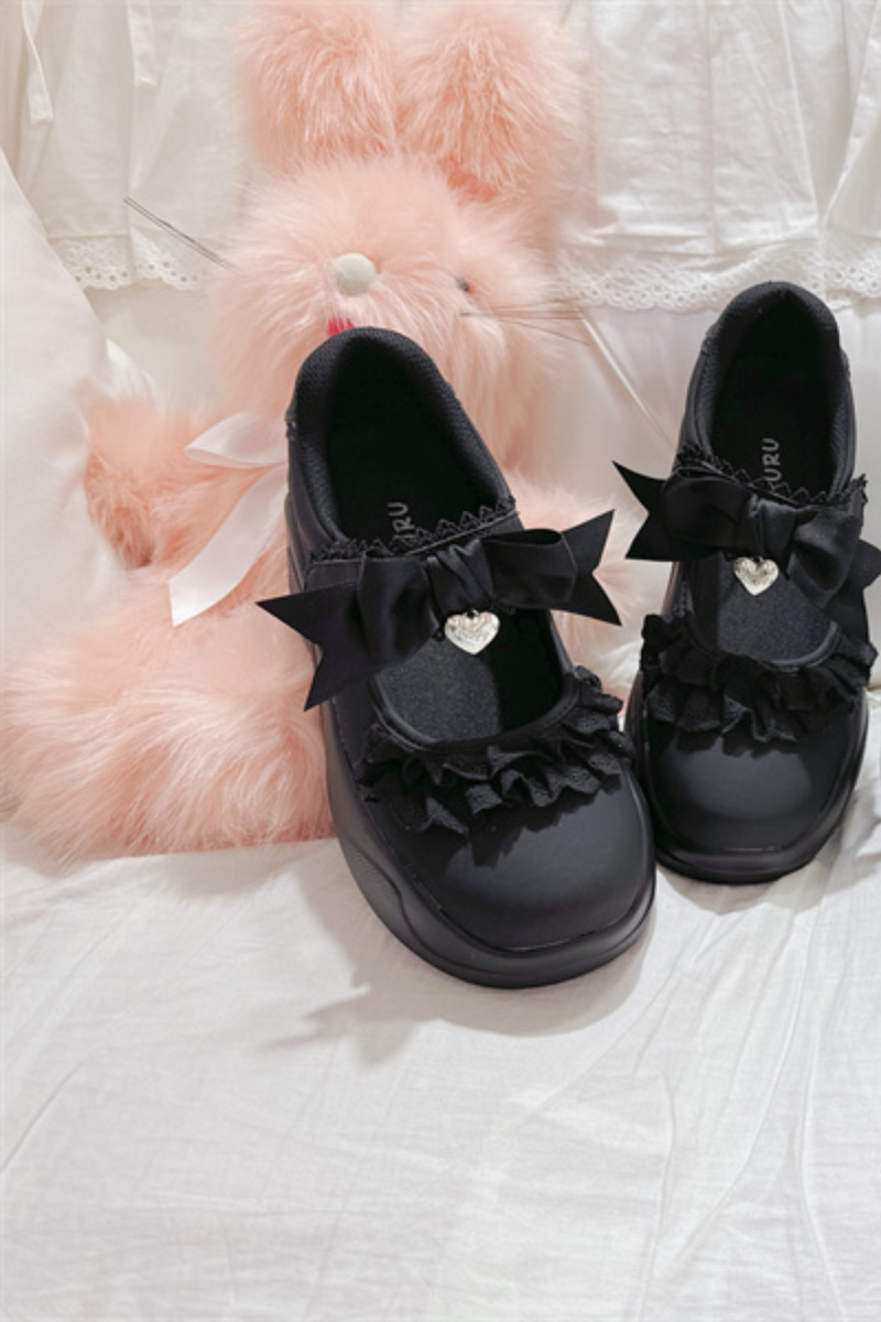 Ruffle Lace Ribbon Platform Shoes