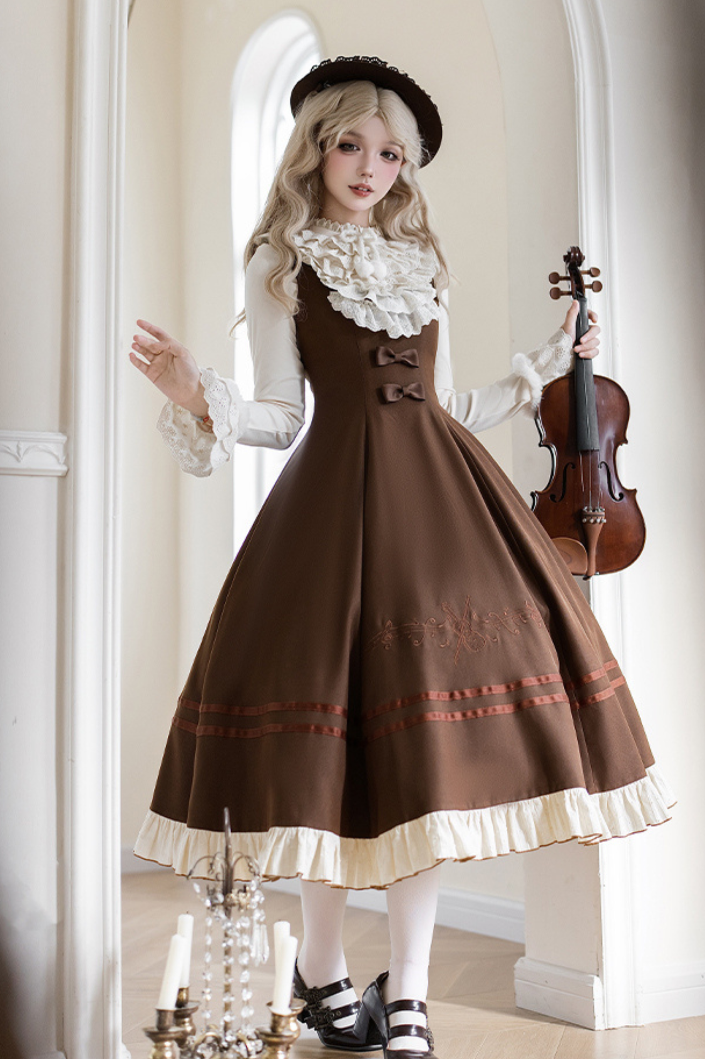 Twin Ruffle Doll Jumperskirt + Top + Ribbon + Hat