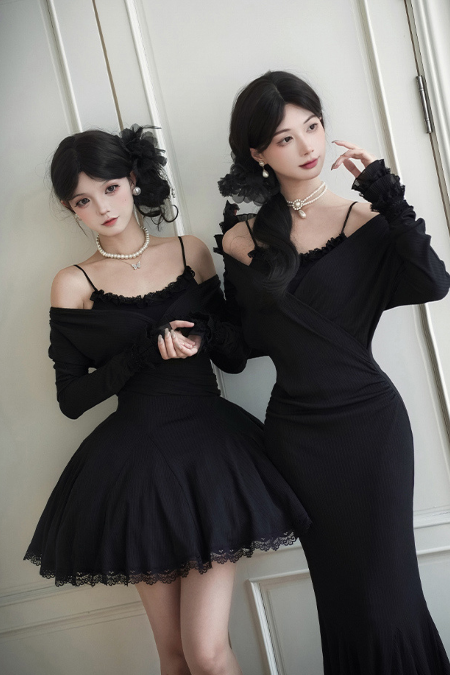 Low V-neck Knit Stretch Slim Dress