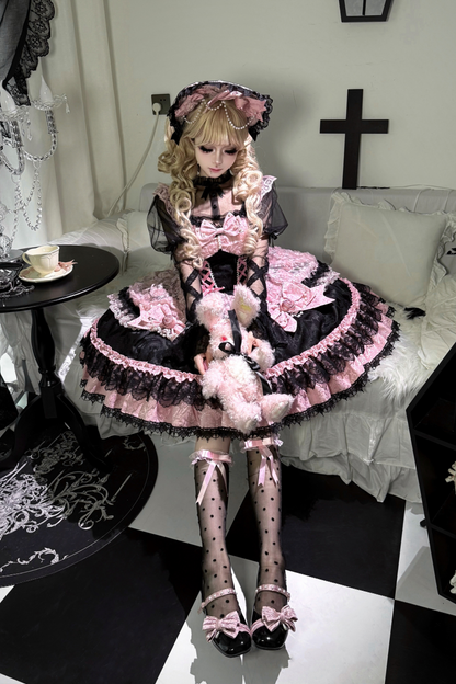 Rose Ruffle Princess Jumper Skirt + Bag Ribbon + Bonnet