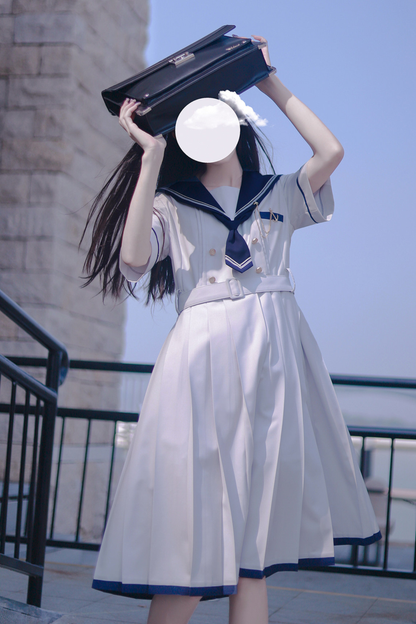 Retro College Sweet Sailor Dress + Tie + Brooch